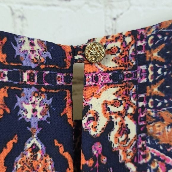 Tyche Navy Tribal Print Trapeze Shift Mini Dress Sleeveless High Neck Summer - Picture 10 of 11